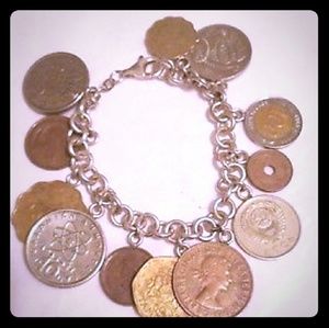 925 Silver Bracelet Chain w/ 12 Coins of the World